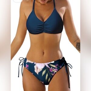 CUPSHE Women's 2 Piece Bikini Set Back Braided Straps with Reversible Bottom L